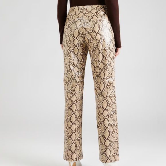 Topshop High Waist Beige Faux Snakeskin Straight Leg Pants - Picture 3 of 8